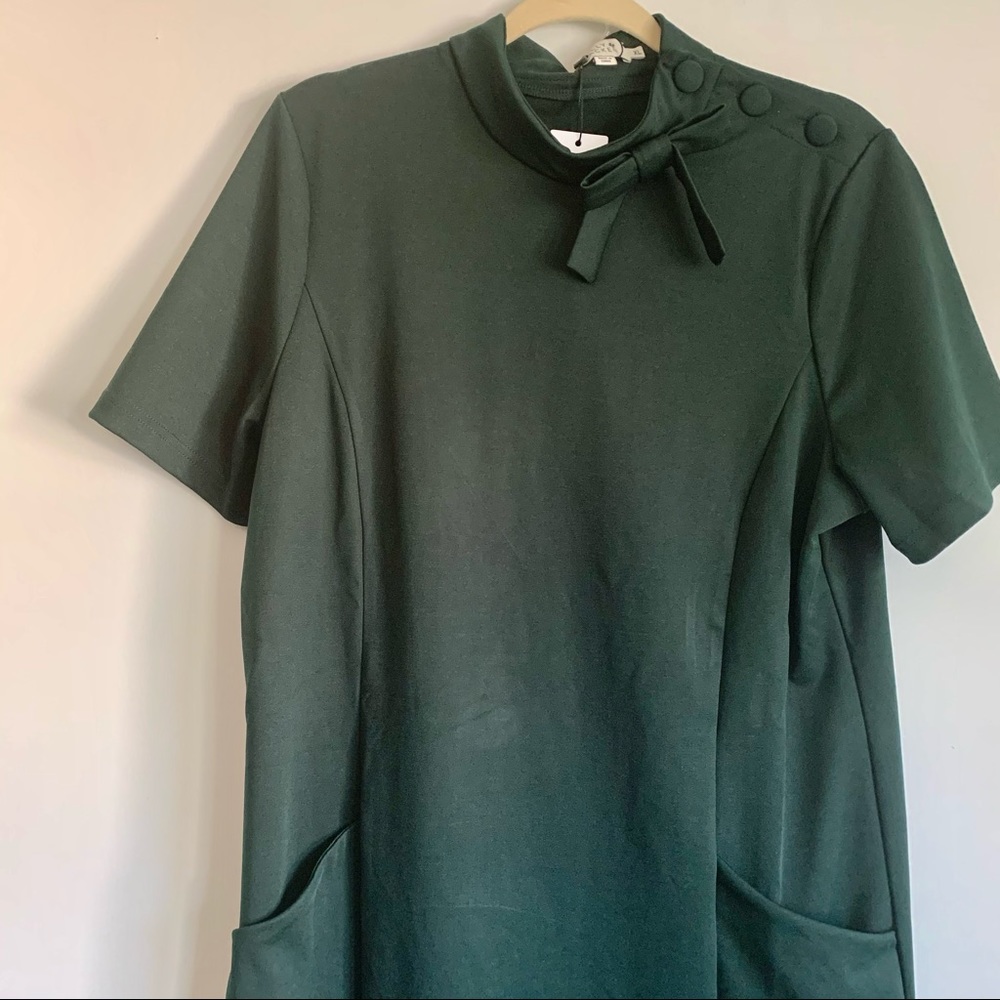 Modcloth Dark Green Dress with Bow Detail
